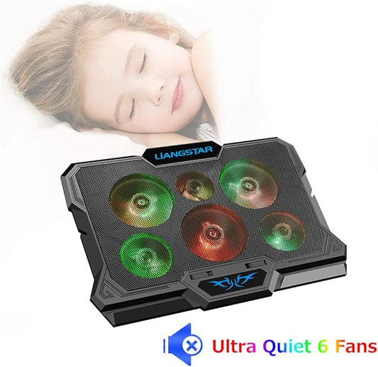 Laptop Cooling Pad, Laptop Cooler with 6 Quiet Fans RGB 7 Color Light for 15.6-17 Inch Laptop Cooling Fan Stand, Portable Slim USB Powered Gaming Laptop Cooling Pad, Switch Control Fan Speed(Black)