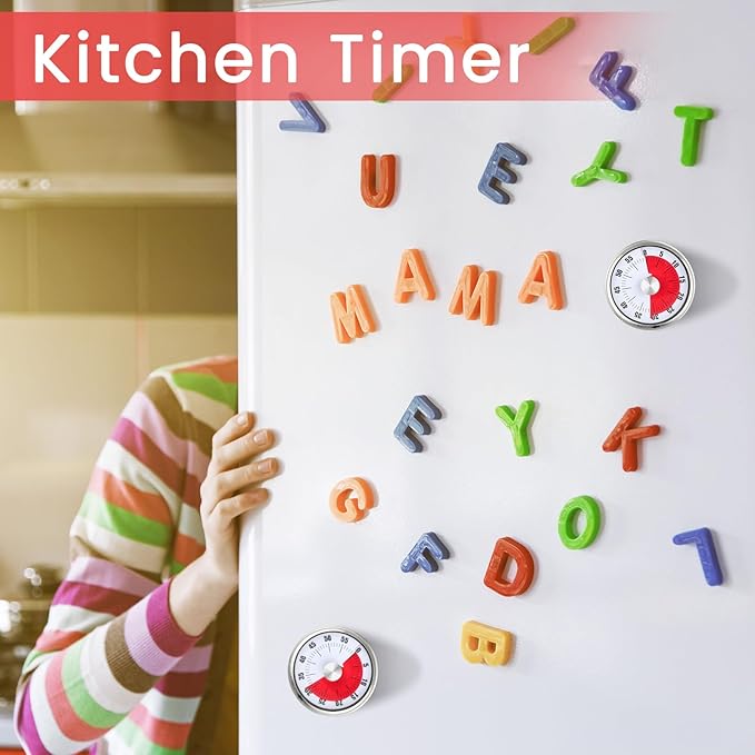 6 Pcs 60 Minute Magnetic Visual Timer 2.36 Inches Small Kitchen Countdown Timer Stainless Steel Mechanical Timing Tool for Classroom Teaching Whiteboard Meeting Working Cooking(White)