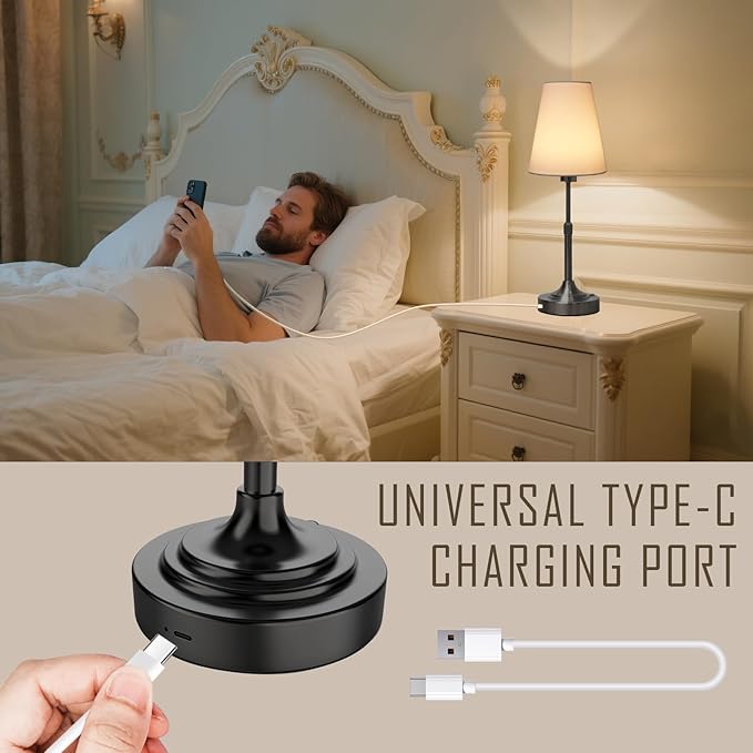 Portable Cordless Table Lamp, Built in Rechargeable Battery, 2700-6000k Color Temperature, Fully Dimmable, Scalable, Ambient Light for Patio, Restaurant, Bar, Bedroom, Dining (Black)