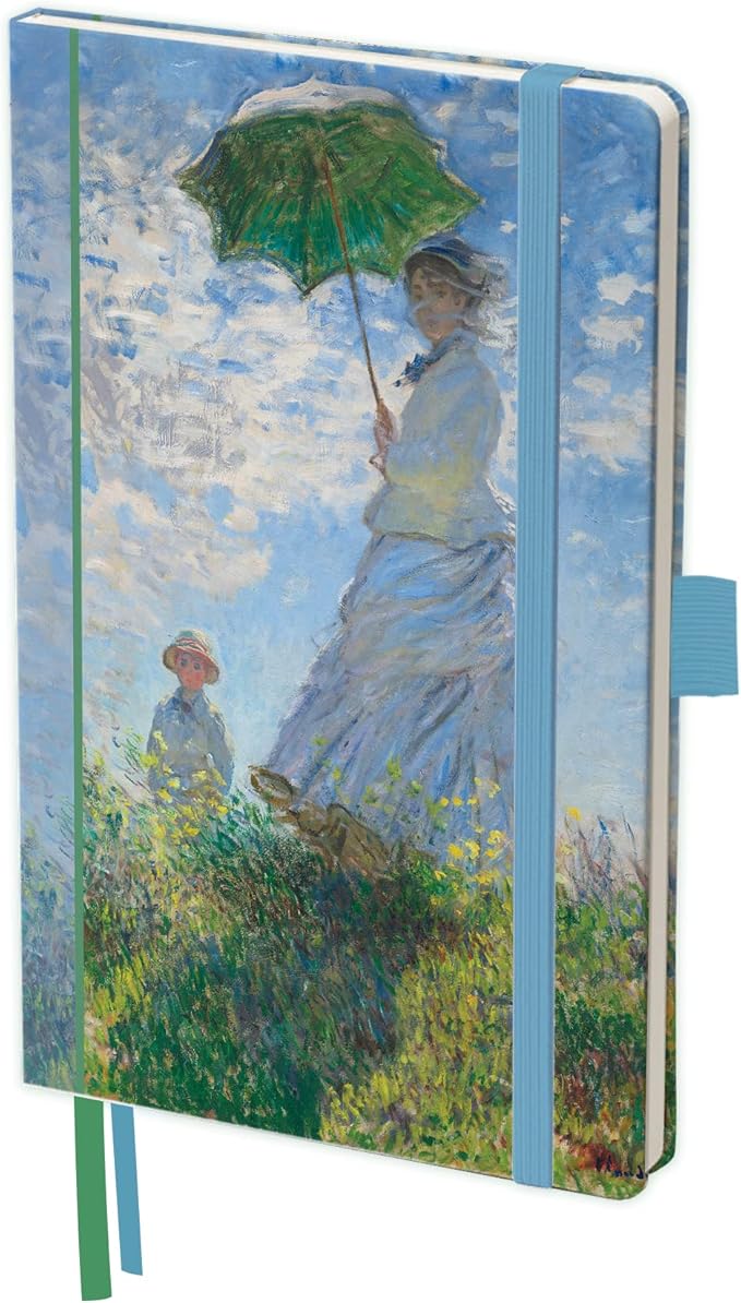RainCaper Vegan Leather Journal Notebook, 160 Dot-Grid Pages, 5.7 inches x 8 inches, Journal - Monet Woman with Parasol