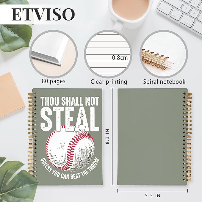 Funny Retro Baseball Notebook, Baseball Lover Gifts Journal, Sports Fan Gifts Journal, Thou Shall Not Steal Unless You Can Beat The Throw Hardcover Spiral Notebooks 5.5x8.3 Inch