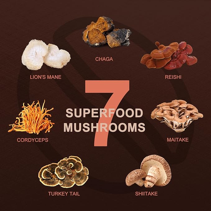 ORGFUN Premium Mushroom Coffee with 7 Superfood Mushrooms, Great Tasting Arabica Instant Coffee, Includes Chaga, Lion's Mane, Reishi, Cordyceps, Maitake, and Turkey Tail, Shiitake 3.53 Oz