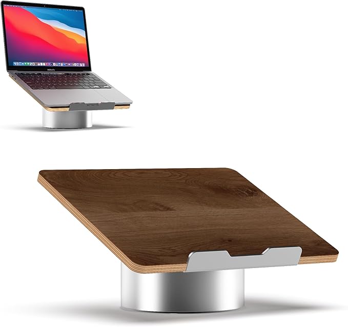 HumanCentric Laptop Riser for Desk in Black Walnut Wood Top and Space Gray Aluminum Base, Compatible with MacBook and Other Laptops Up to 16 Inches, Ergonomic Computer Holder, 25-Degree Angle Tilt