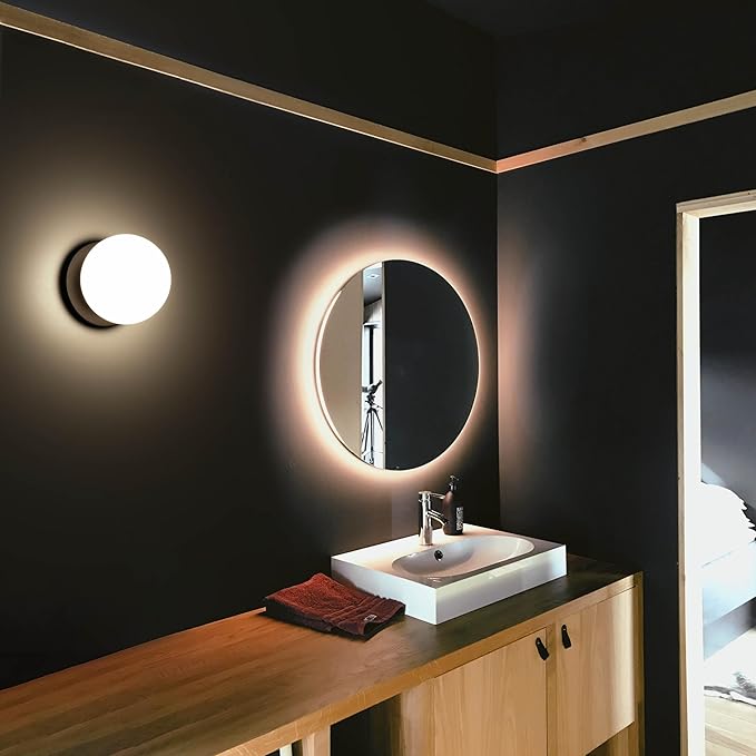 Wall Sconces, 1 Light Modern Globe Sconce in Matte Black, Wall Light for Bedroom Bathroom Living Room & Hallway Vanity Lighting, Ceiling Light Fixture