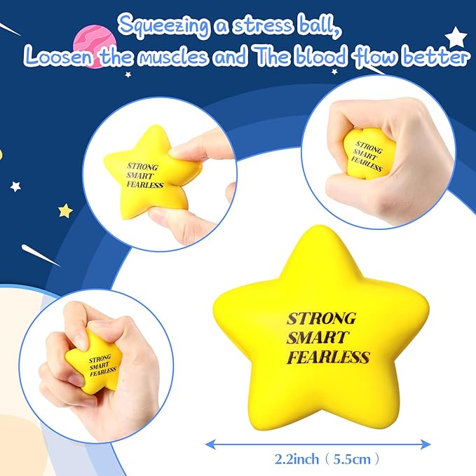 Chalyna 30 Pieces Motivational Star Stress Ball Quote Relief Ball, 2.2 Inch Pu Foam Stress Balls Bulk Sensory Star Ball Gifts for Kids Teens Adults Relieve Anxiety Party Supplies (Assorted Colors)