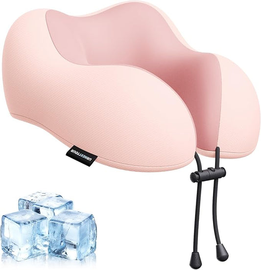 Travel Pillow for Airplane Memory Foam Neck Pillow, Soft & Support Travel Pillow with Storage Bag for Travelling, Sleeping Rest, Car, Train and Home Use (Pink)