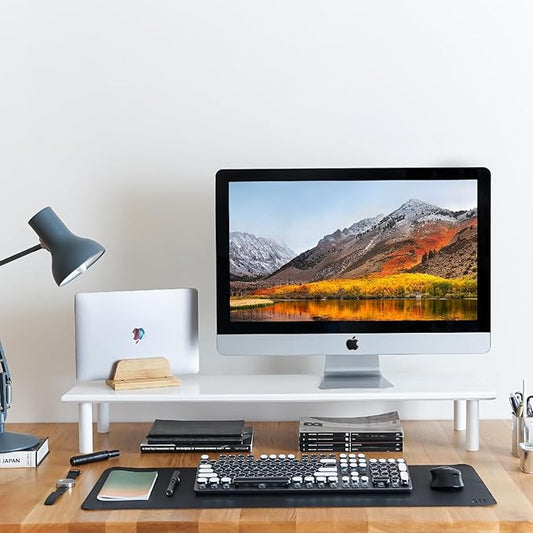 Bamboo Dual Monitor Stand Riser White, Desk Monitor Riser for 2 Monitors, Supports for PC Computer Monitor, Printer, Heavy TV Riser up to 300 lbs, White