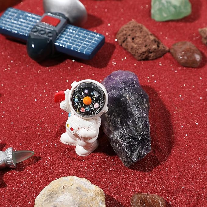 Desktop Zen Garden Kit -Mars Space Exploration Themed Zen Decor Sand,Astronaut Statue Figurines,Irregular Red Raw Sandstone Sand Tabletop Decoration,Zen Office Desktop Decoration Gift (Red)