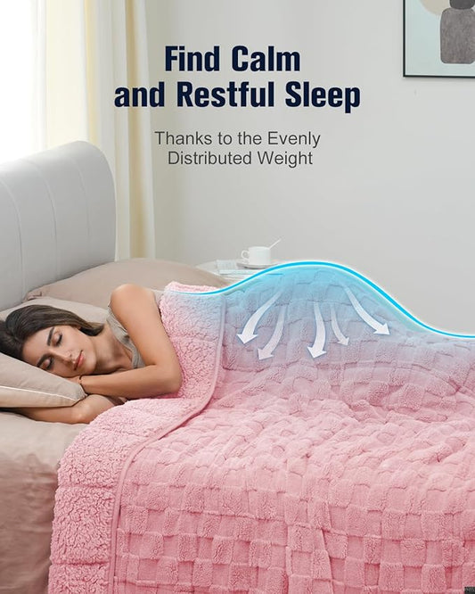 Kivik Dual Sided Weighted Blankets for Adults, Buttery Soft Stylish Checkered Heavy Blankets for Couch Sofa Bed - Ultra-Fluffy Fabric Brings Cloud-Like Comfort (60"x80", Pink, 15 Pounds)