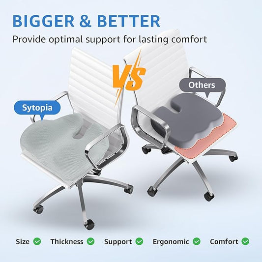 Extra Large Office Chair Cushion, 19" x 17" Ergonomic Memory Foam Seat Cushion for Tailbone, Back, Sciatica & Hip Pain Relief, Booster Pad for Sitting & Driving, Removable Washable Cover, Grey