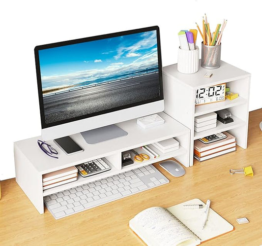 Computer Monitor Stand Riser,Double-layer monitor bracket + 3-layer independent storage rack,Desktop Organizer, Computer Monitor Stand for Screen, Laptop, Printer, Bookshelf for Home & Office.