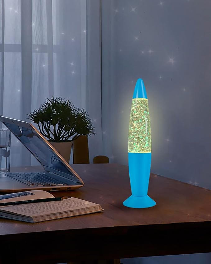 13 Inches Blue Glitter Lamp with Hexagonal and Pentagonal Sparkles Large Adored by Adults and Kids for Years, Glitter Blue Night Light for Boys Girls Bedroom Office Decor, Relaxing