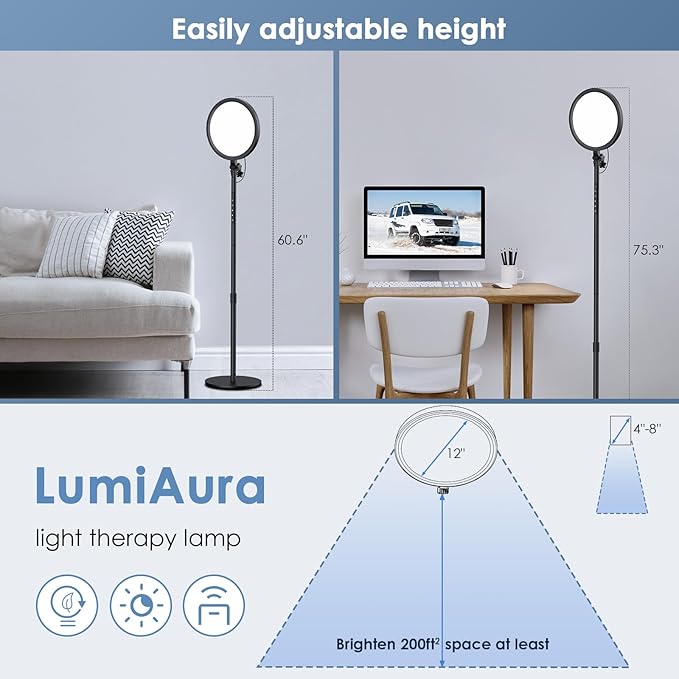 Light Therapy Lamp, 13,000 Lux Sunlight Lamp with Touch&Remote Control, Floor Lamp with 4 Color Temperatures &5 Brightness Levels,Full Spectrum Light with 4 Timers for Reading/Office/Home