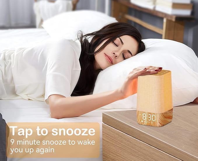 Sunrise Alarm Clock: with Noise Machine, Digital Alarm Clock for Bedrooms, Nature Sounds for Gentle Wake Up, 30 Sleep Sounds, Adjustable Brightness & Volume, Timer - Wood Grain