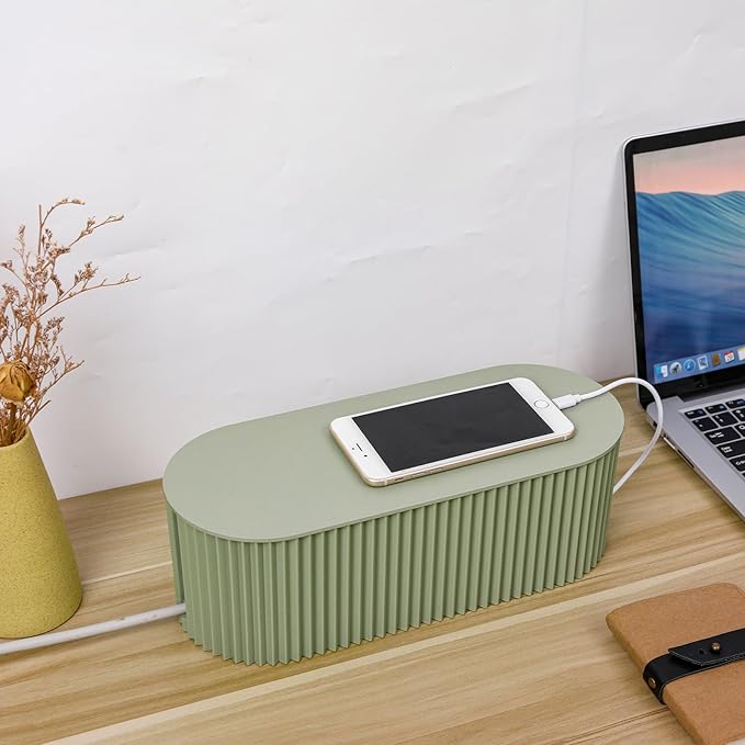 FABROK Cable Management Box with 10 Cable Ties, Cable Organizer Box for Power Strips, Surge Protectors, Chargers, Adapters, TV Computer Wires Cable Hider Organizer Box for Home/Office (Large/Green)