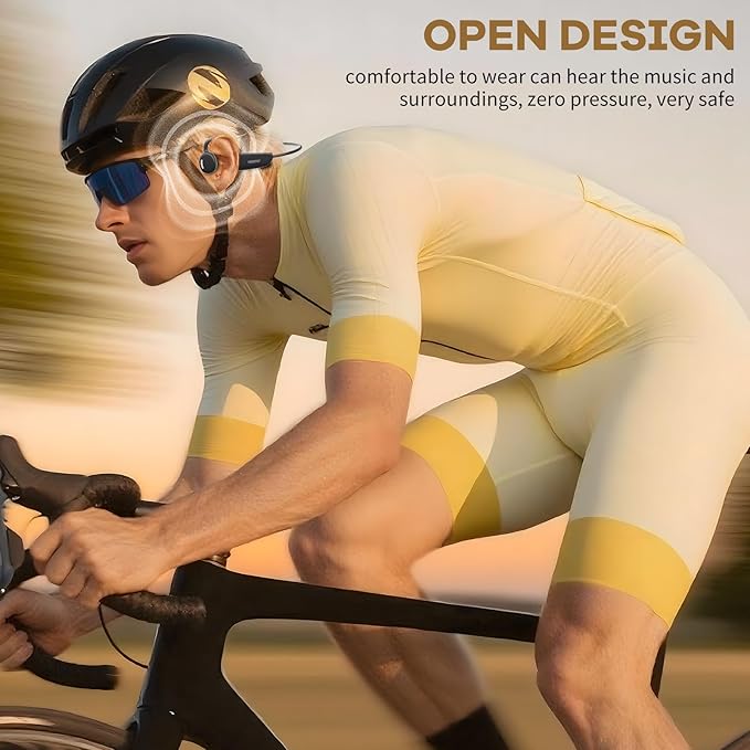 Open Ear Headphones, Air Conduction Headphones Sport Earbuds Bluetooth 5.3 15Hrs Playtime Bluetooth Headphones, IPX6 Waterproof Sports Headset for Running, Cycling, Walking Black