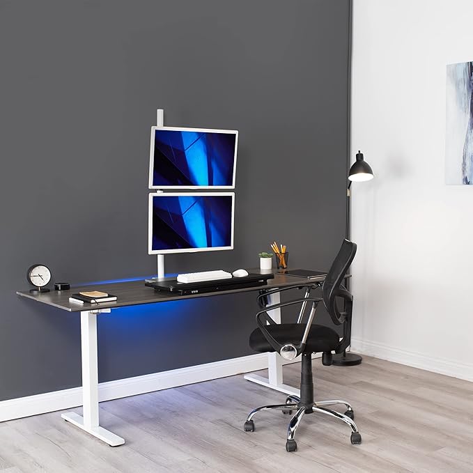 VIVO Extra Tall Vertically Stacked Dual Monitor Desk Mount Stand with 39 inch Stand-up Pole, Fully Adjustable Extended Arms, Fits 2 Screens up to 27 inches, White, STAND-V012TW