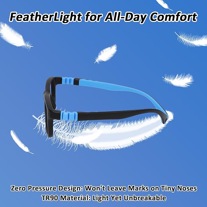 BiBiBear Toddler/Kids/Teens Glasses - Unbreakable TR90 Frame, 180° Flexible, Lightweight & Safe Glasses for Kids Age 2-15