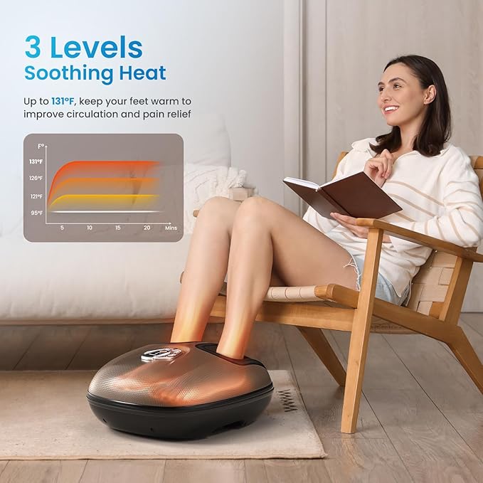 RENPHO Foot Massager Machine with Heat [2025 Upgraded], Shiatsu Foot Massager for Plantar Fasciitis, Birthday Gifts for Women, Wireless Control, D003R-BN