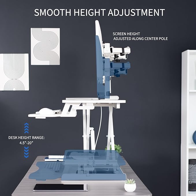 VIVO Height Adjustable 32 inch Standing Desk Converter with Dual 13 to 30 inch Monitor Stand, Sit Stand Monitor Mount and Desk Riser, White, DESK-V000K-M2W