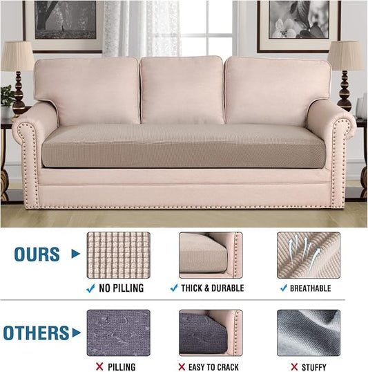 H.VERSAILTEX Super Stretch Individual Seat Cushion Covers Sofa Covers Couch Cushion Covers Slipcover Sets Thick Jacquard Textured Twill Fabric (1 Piece Sofa Cushion Cover, Sand)
