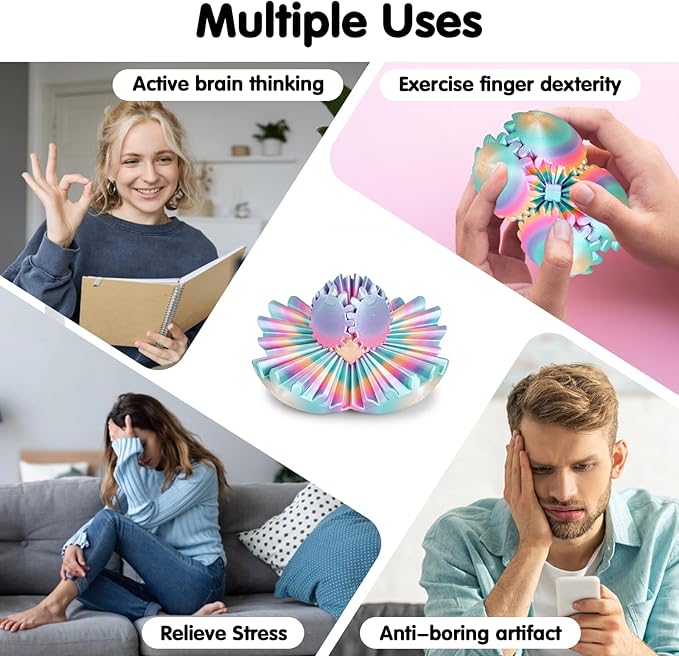 GearSphere 3D Printed Spin Ball or Cube Fidget Toy, Fidget Ball Gear Toy for Stress and Anxiety Relief, Desk Toy for Adults (Rainbow, 2.3 Inch)