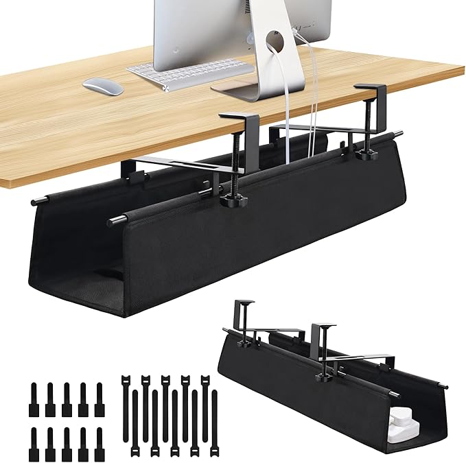 Under Desk Cable Management Tray Storage with Clamp for Wire Management Cord Organizer No Drill 28.3" for Office Home