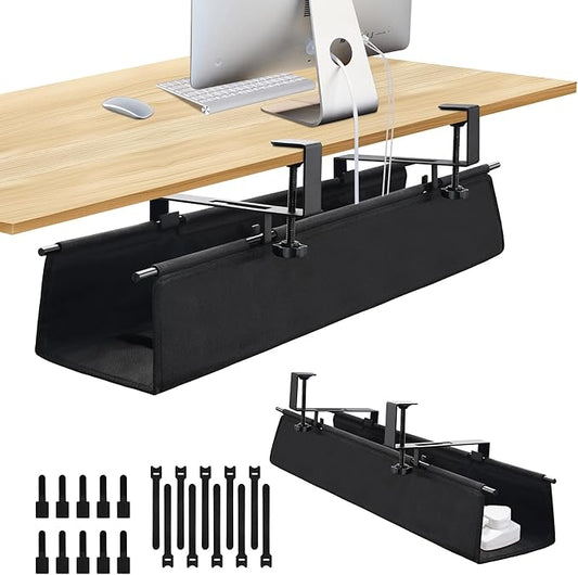 Under Desk Cable Management Tray Storage with Clamp for Wire Management Cord Organizer No Drill 28.3" for Office Home