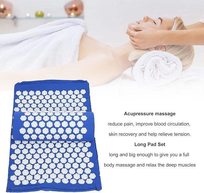 Acupressure Pad Massage Reduce Pain, Relax Muscle, Stress Relief Mat with Elastic Sponge, Magnetic Treatment Points, Full Body Massager (Royal Blue)