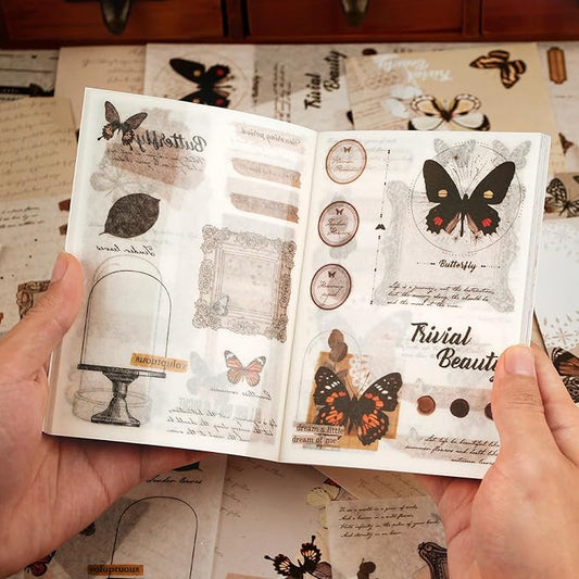 Dizdkizd Washi Stickers for Journaling, Vintage Ephemera Book for Scrapbooking with 180pcs Butterfly Stickers and 20 Sheets Adhesive Scrapbook Papers, Junk Journal Supplies