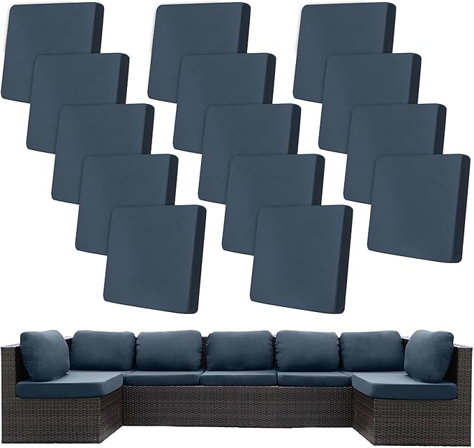 14Pcs Stretch Patio Cushion Covers,Outdoor Couch Covers Replacement,Outdoor Couch & Sofa Slipcovers,for Patio Furniture Cushion Covers,Washable Reusable Furniture Protector (Gray Blue,Cover Only)