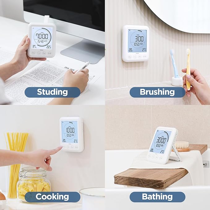 mooas Visual Shower Clock Digital Bathroom Shower Clock Waterproof Shower Timer, Temperature & Humidity, Large Backlit Display, Countdown Countup Productivity Timer for Kitchen & Bathroom