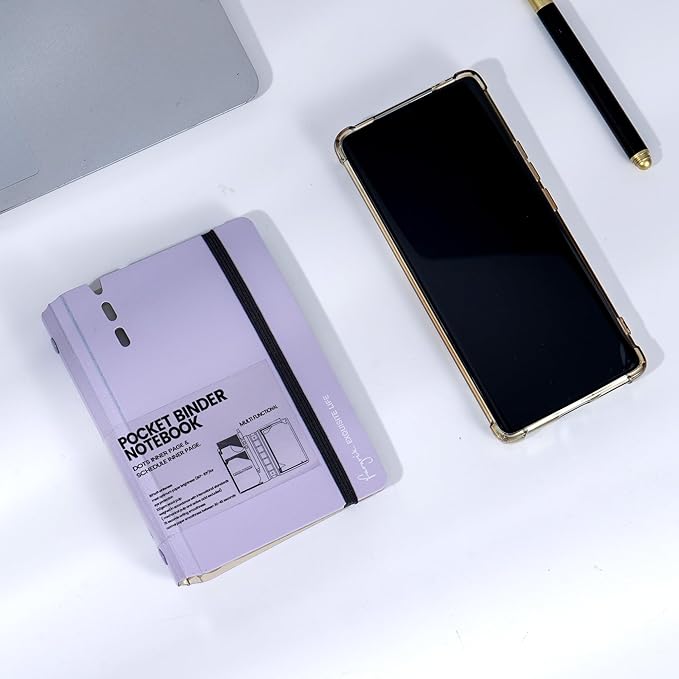 CAGIE A7 Binder 6 Ring Notebook with Dividers Refillable Planner Binder with Pockets, Refill Paper Include Planning Square Ruled and Dotted Pages, 4.13 x 5.71 In, (Light Purple, A7 Hourly&Dot Page)