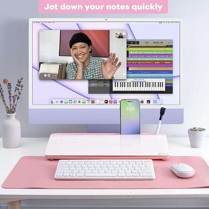 Varhomax Glass Desk Whiteboard with Storage, Desktop Organizer to-do List Memo Notepad Dry Erase White Board for Home Office and School Supplies (Pink)