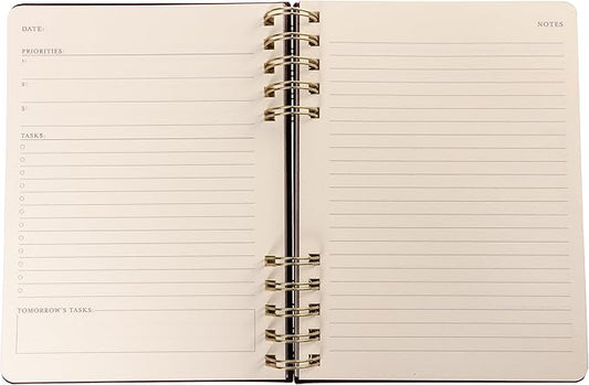 Daily Task Journal by Graphique Luxe Collection, Fabric-Wrapped Hardcover Spiral Notebook for Planning & Writing, Priority List Planner with Magnetic Bookmarks & Gold Foil Embossing,192 Pages, 6” x 8”, Plum Red
