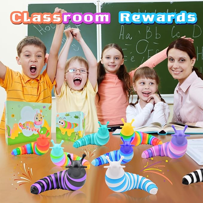 Cevioce 4 Pcs Toddler Party Favors - Fidget Toys Slugs for Students & Classroom Prizes - Goodie Bag Stuffers for Kids 3-5