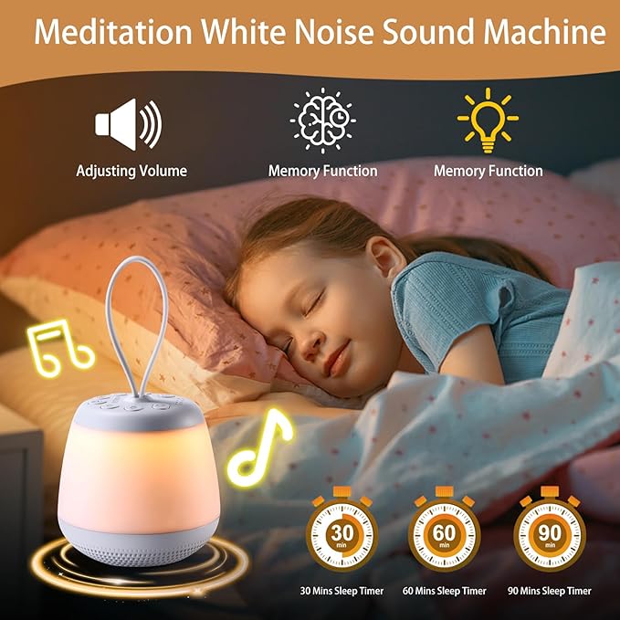 Upgraded Travel White Noise Sound Machine for Baby Adult, Portable Sleep Machine with Night Light and 21 Soothing Sounds, Timer and Memory Function, for Home Office Yoga Meditation Relaxing