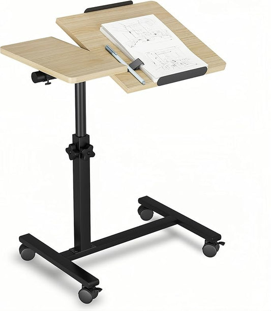 Tilting Over Bed Table Adjustable Height with Wheels Laptop Stand for Couch Hospital Bed Desk Medical Overbed Table Side Tray Tables Computer Workstations-Log