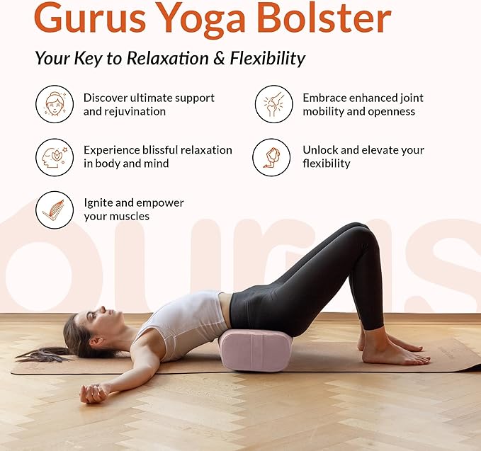Gurus Super Soft & Firm Yoga Bolster Pillow - Lightweight, Easy to Carry with Handles - Rectangular, Machine Washable Cover