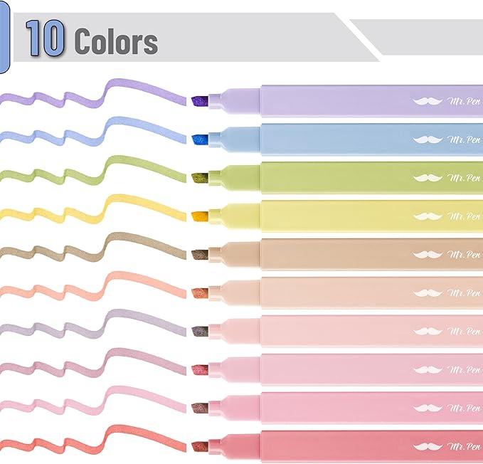 Mr. Pen- Aesthetic Highlighters, 10 pcs, Colorful, Chisel Tip, Cute Highlighters Assorted Colors, Bible Highlighters and Pens No Bleed, No Bleed Highlighters for Bible Pages No Bleed