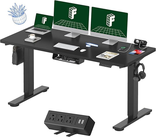 FLEXISPOT EN2 Whole-Piece Standing Desk with Clamp Power Strip, 60 x 24 Electric Stand Up Height Adjustable Desk with Cable Management (Black Frame + 60" Black Top, 2 Packages)