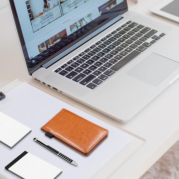 Xhwykzz 7 Pcs Small Pocket Notepad Holder Set, Pocket Notebook with pen for offices, schools, restaurants (Brown)