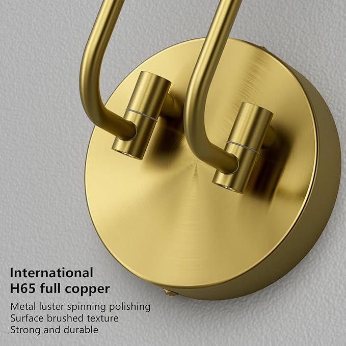 Tipace Gold Wall Sconce Set of 2,Indoor Mid Century Wall Light 2-Lights Bathroom Vanity Light Fixture with Glass Shade for Bedroom Living Room Hallway Kitchen Warm White 3000K(with G9 Bulbs)