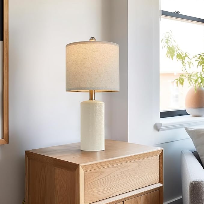 20.25/inch Modern Ceramic Table lamp Set of 2 Small Farmhouse Bedside lamp Creamy-White Nightstand Lamp End Table Lamps for Living Room Bedroom Study Office AMZ-T1109WH0
