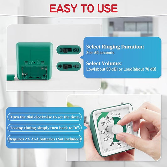 Secura 60-Minute Visual Timer, Classroom Timer, Countdown Timer for Kids and Adults, Time Management Tool for Teaching (Dark Green & Dark Green)