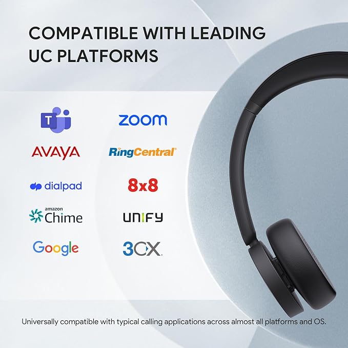 Yealink BH70 with Stand, Wireless Bluetooth Headset with Microphone for Work, Up to 35 Hours Talk Time, Teams Certified, ≤90 Minutes Quick Charging, USB-C/A Adapter, No Power Adapter Required