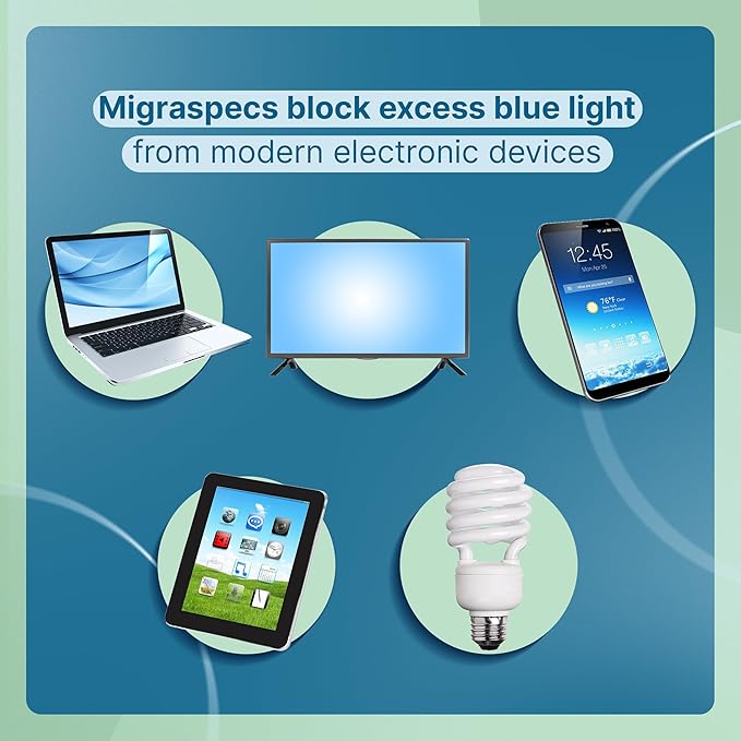 Migraspecs Migraine Glasses, Blue Light Blocking Glasses for Women and Men. Comfortable and Stylish.