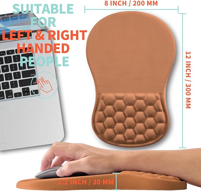 Ergonomic Mouse Pad Wrist Support with Memory Foam Massage Bulge, Carpal Tunnel Pain Relief Mousepad Wrist Rest for Mouse(12x8 inch, Sandy Brown)
