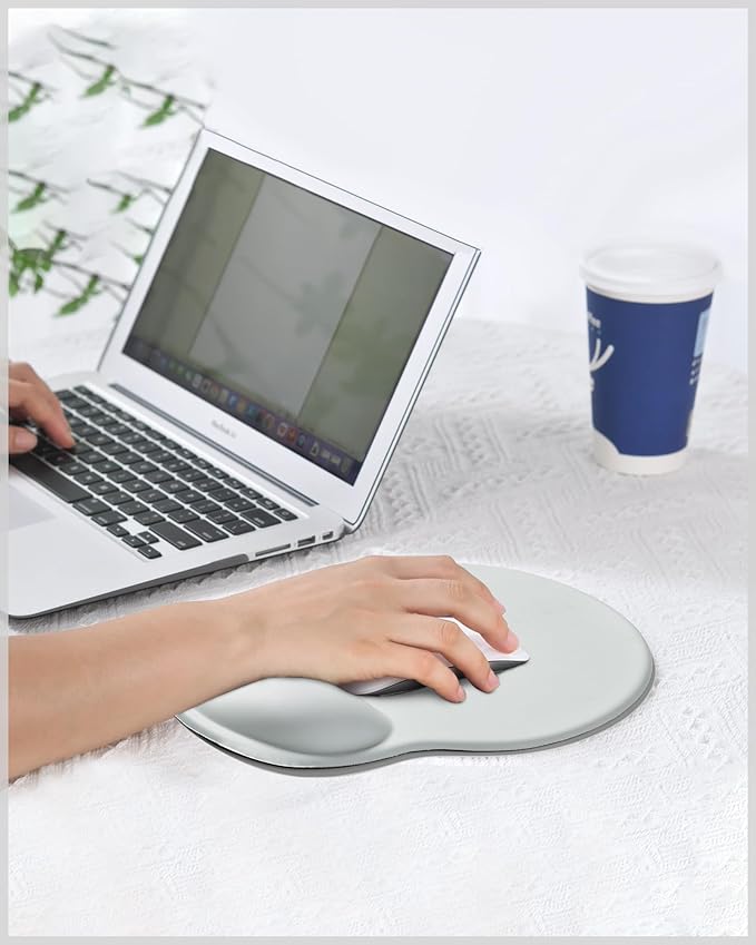Ergonomic Mouse Pad Wrist Support, Comfortable Mouse Pad Wrist Rest, Relieve Wrist Pain Gel Mouse pad, Non-Slip Rubber Base Mousepad for Laptop, Computer, Prefect for Office(Light Gray