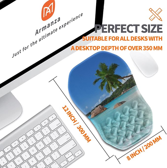 Ergonomic Slope Mouse Pad Wrist Support, Wrist Rest Mousepad for Carpal Tunnel Pain Relief with Massage Bulge and Slow Rebound Memory Foam (12x8 inch, Beach Coconut Trees)